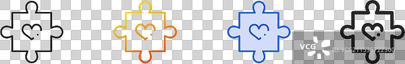 拼图图标，细线性渐变蓝色描边和图片素材