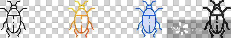 昆虫图标，细线性渐变蓝色描边和图片素材