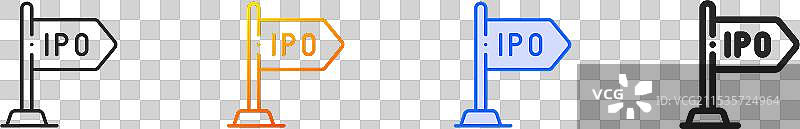 IPO图标，细线性渐变蓝色描边和加粗设计图片素材