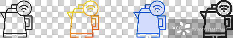 水壶图标，细线性渐变蓝色描边和图片素材