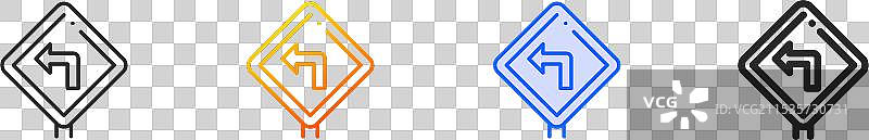 左转图标，细线性渐变蓝色描边图片素材