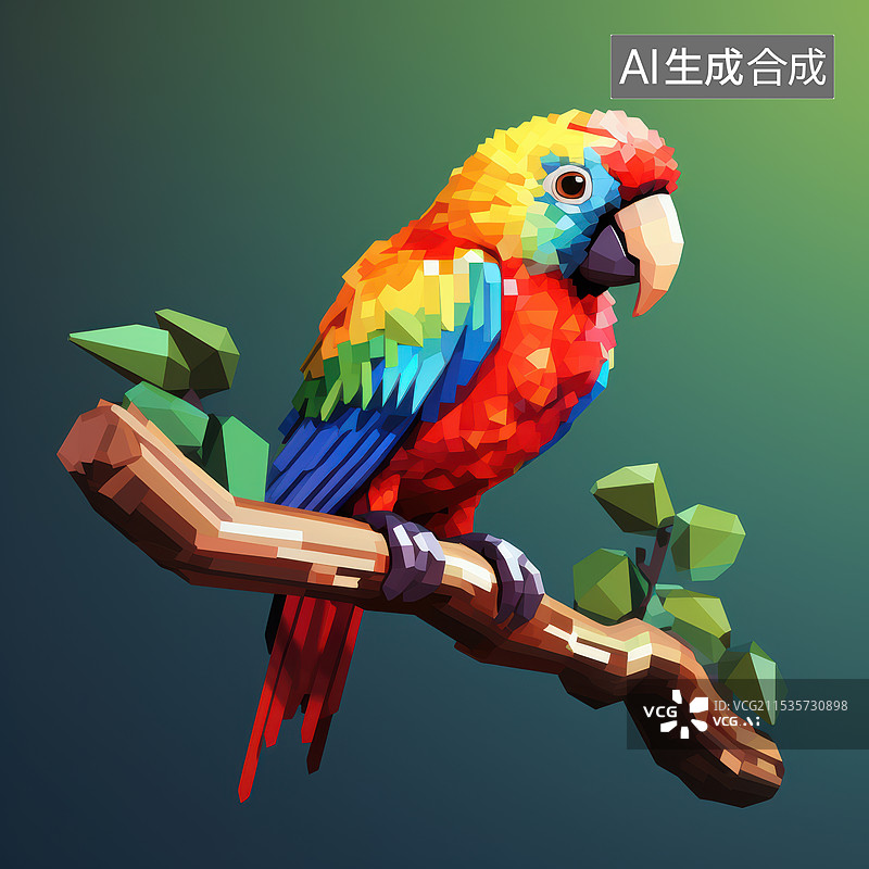 【AI数字艺术】几何风格多彩鹦鹉插画图片素材