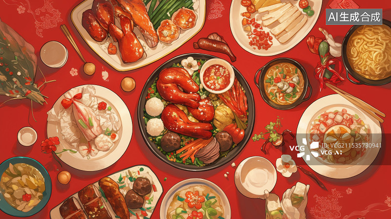 【AI数字艺术】一桌美味，除夕年夜饭图片素材