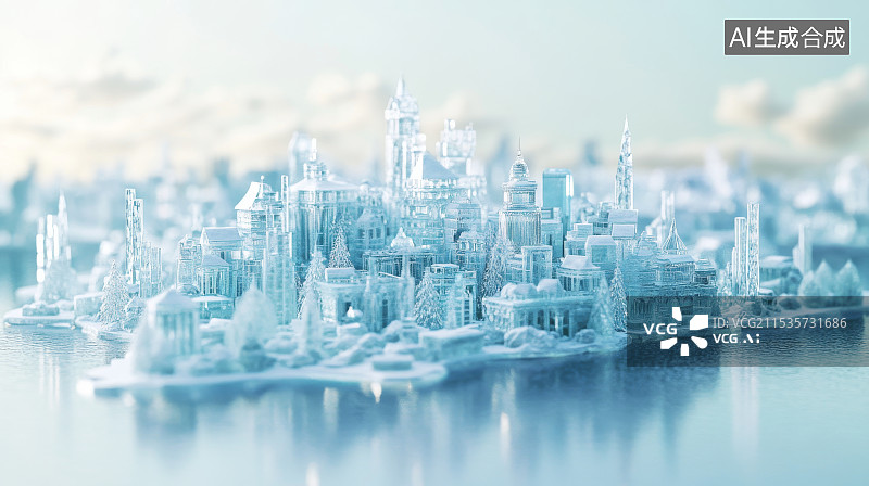 【AI数字艺术】冬季冰雕建筑，冰雪大世界，冰雕艺术图片素材