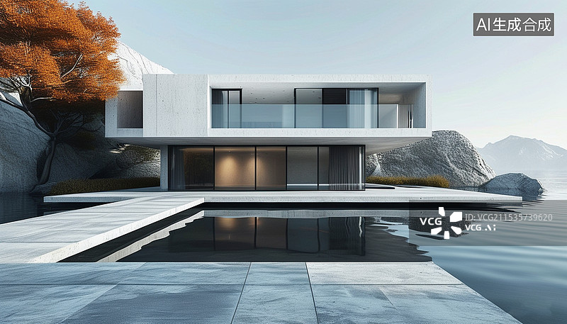 【AI数字艺术】现代极简建筑室外场景图片素材