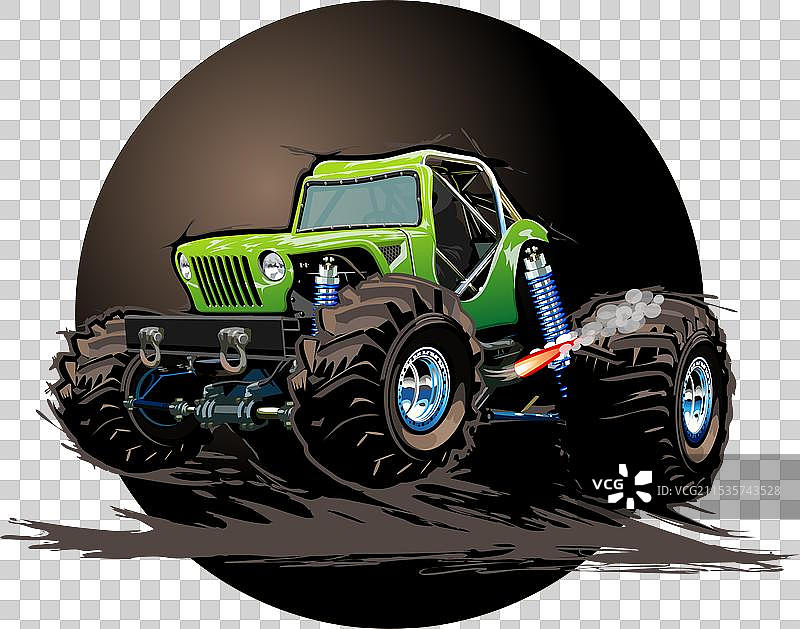 卡通怪兽卡车孤立在白色背景上图片素材