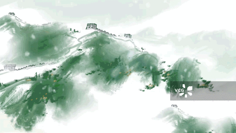 北京，长城，水墨动画冬季节气大寒大雪冬至下雪图片素材