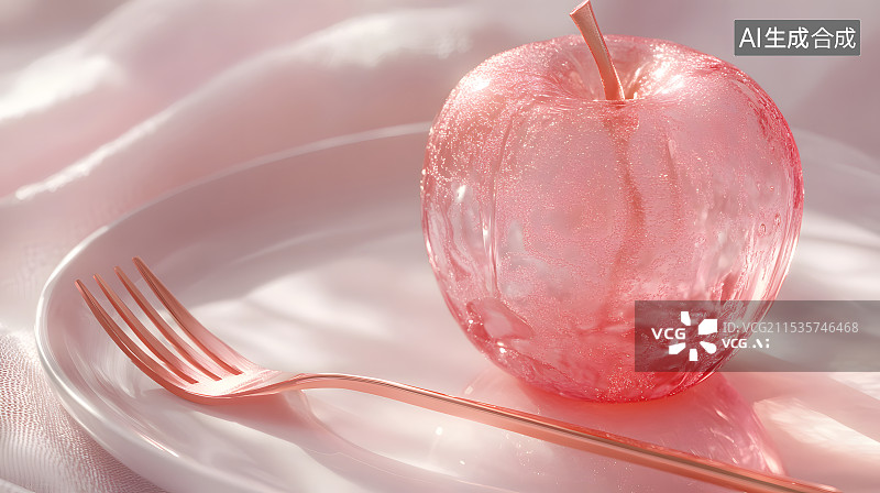 【AI数字艺术】桌子上盘子里的透明苹果特写镜头图片素材