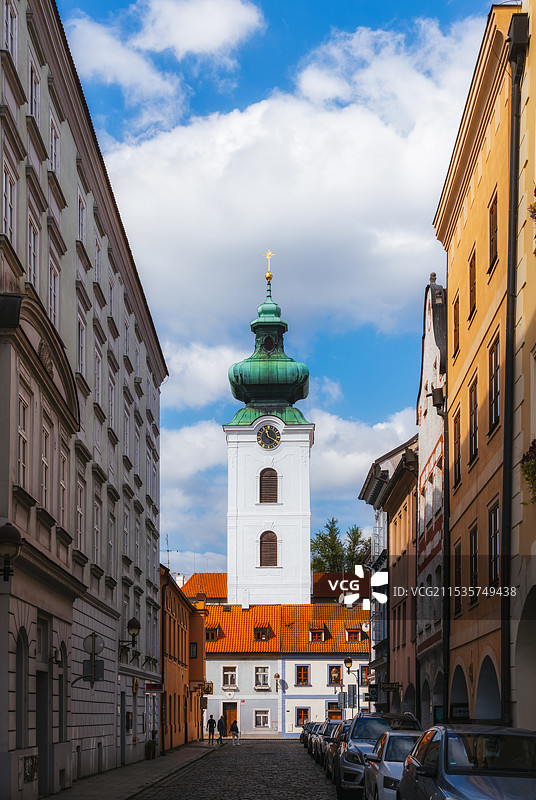 捷克共和国，南捷克州，捷克布杰约维采，百威小镇，白塔White (Dominican) Tower图片素材