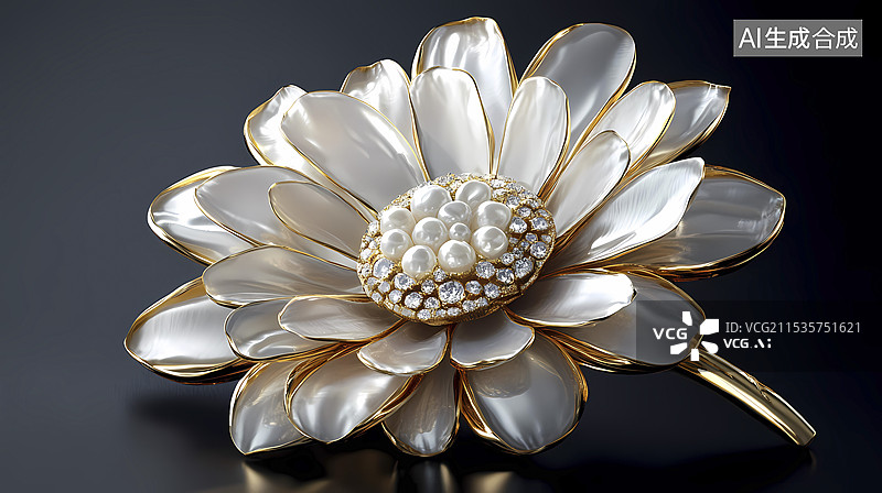 【AI数字艺术】白金色立体金属雏菊海报背景图片素材