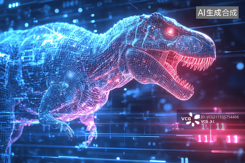 【AI数字艺术】数字化原始暴龙，恐龙科幻插画图图片素材