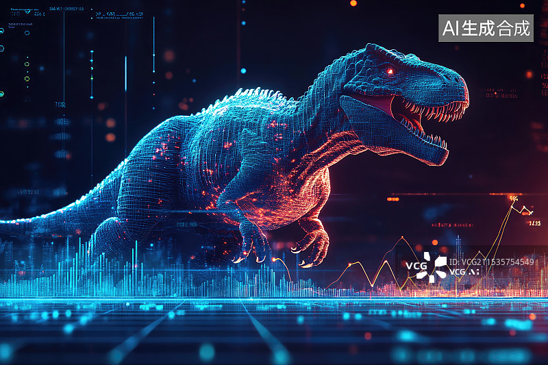【AI数字艺术】数字化原始暴龙，恐龙科幻插画图图片素材