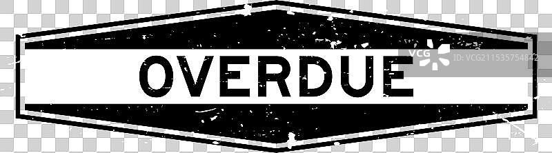 磨损的黑色逾期字样六角橡胶印章图片素材