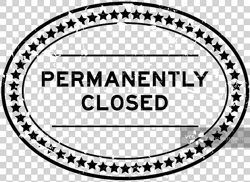 磨损的黑色永久关闭字母椭圆印章图片素材