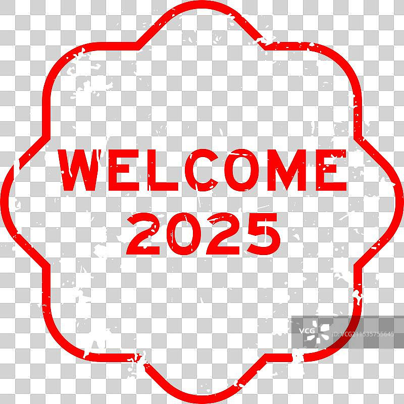 复古红色“欢迎2025”橡胶印章图片素材