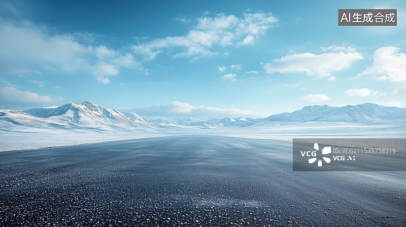 【AI数字艺术】旷野 雪山 公路 汽车背景图片素材