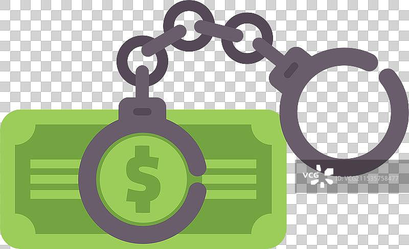 手铐与美元钞票相连，象征着图片素材