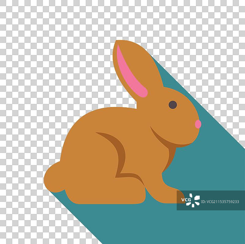 棕色兔子坐着，投下长长的阴影，扁平设计图片素材
