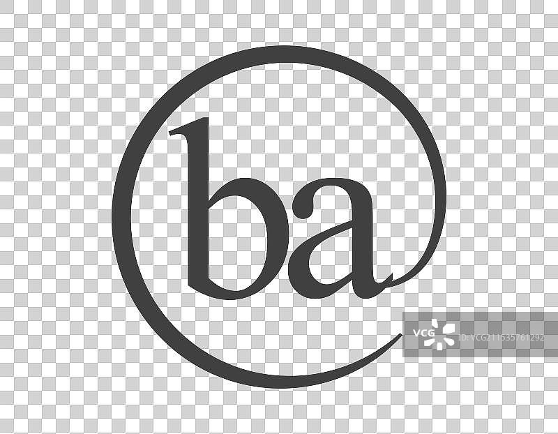 两个字母组成的圆形BA标志，带有电子邮件元素图片素材