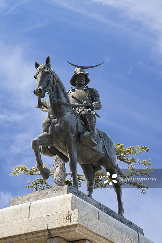 青叶城遗址的伊达政宗雕像图片素材