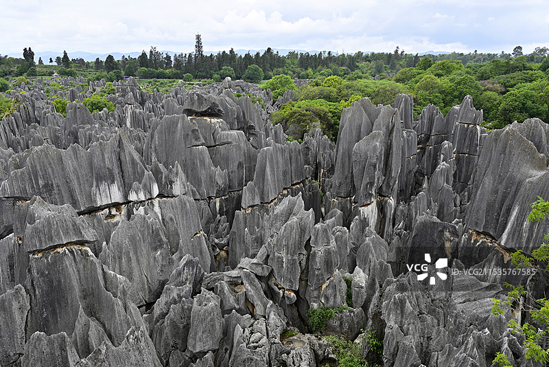 世界自然遗产、世界地质公园——中国云南省昆明市石林风景区“望峰亭”风光图片素材