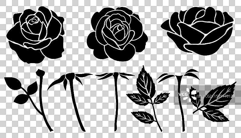 玫瑰剪影与叶子图像图片素材