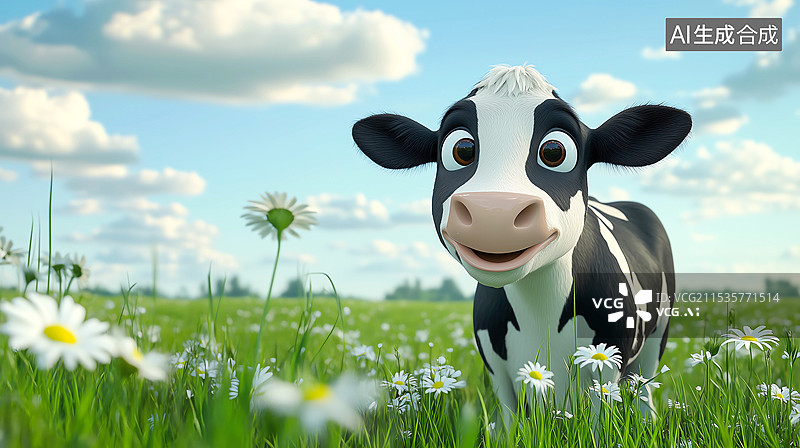【AI数字艺术】牧场上的一只奶牛图片素材