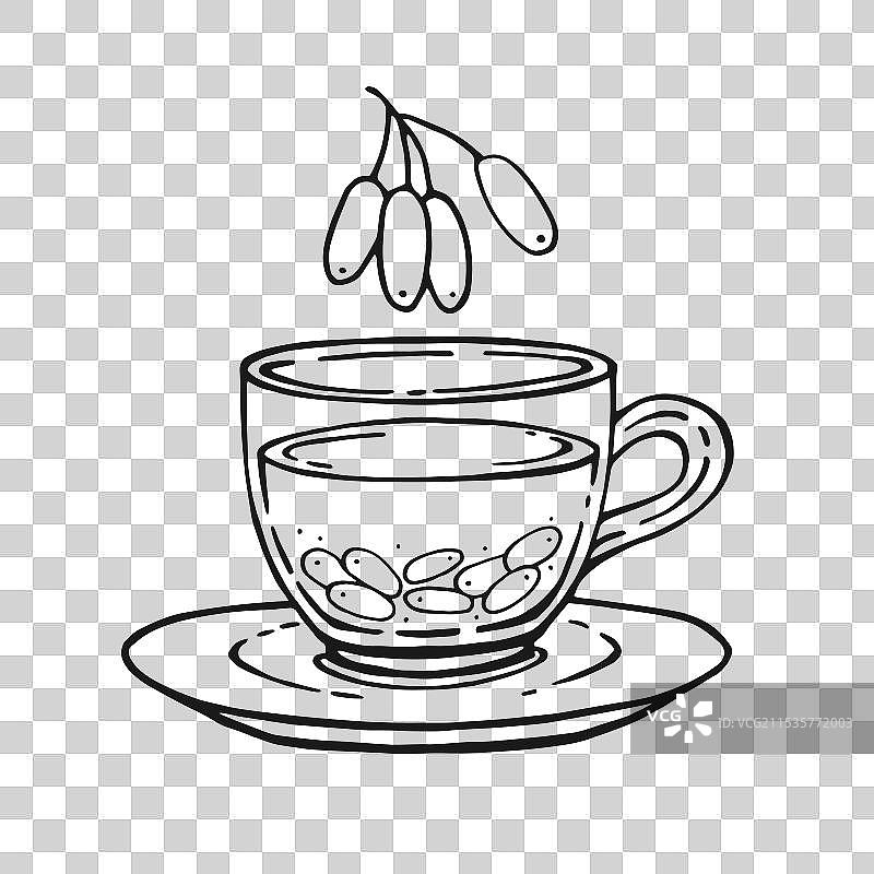 手绘的荨麻茶玻璃杯轮廓图图片素材