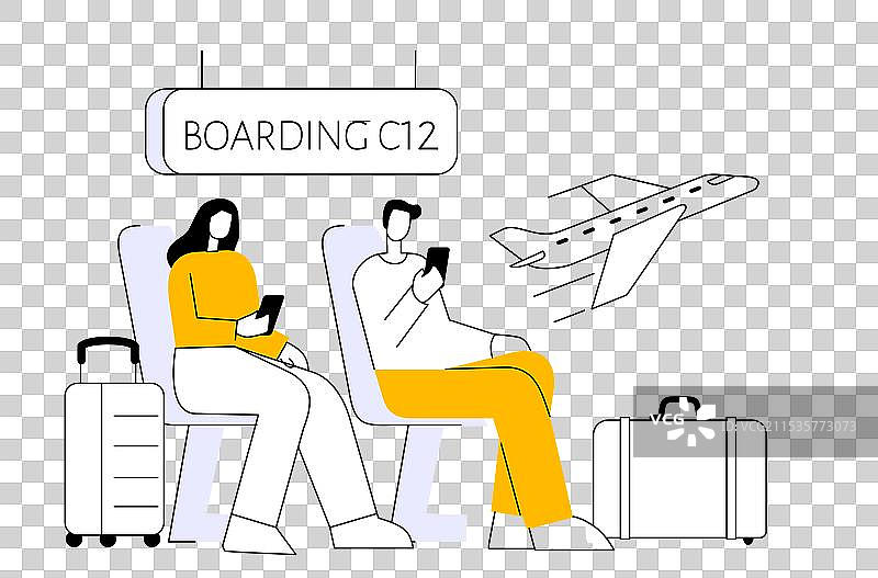 男女手持手机等待登机图片素材