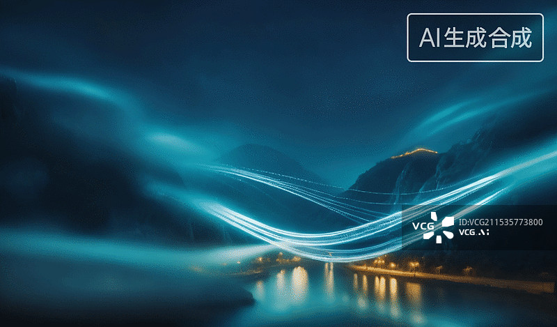 【AI数字艺术】夜空下的光轨图片素材