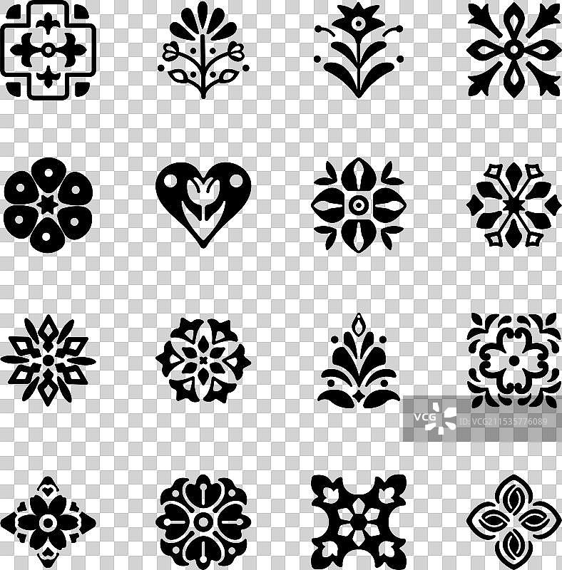 装饰艺术风格的实心图标集合图片素材