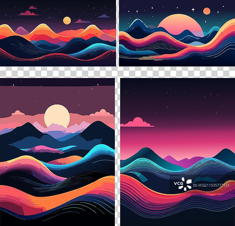 抽象的四分之一景观与天体元素图片素材