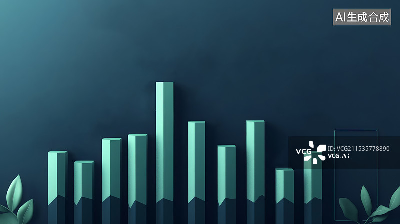 【AI数字艺术】绿色增长柱状图数据可视化图表图片素材