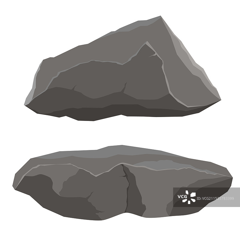 石头和岩石图标集，孤立在白色背景上图片素材