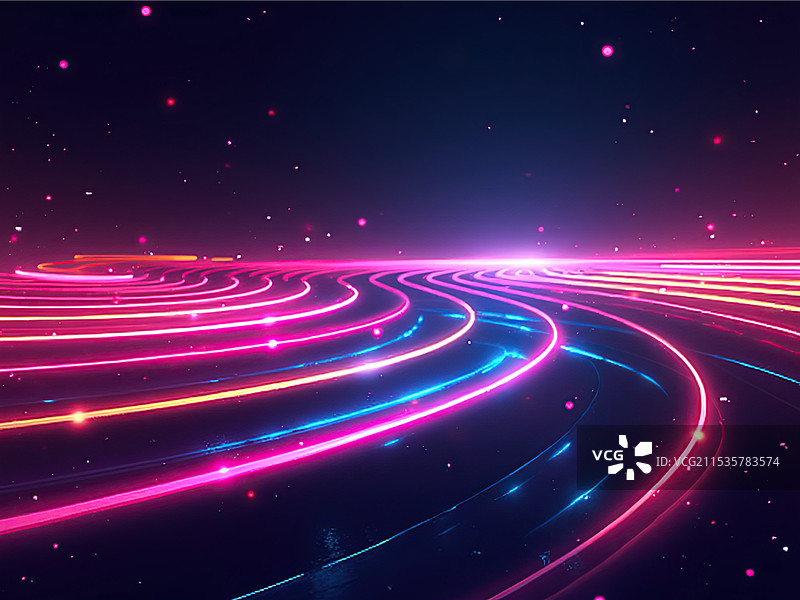 明亮的霓虹光轨在黑暗背景中闪耀图片素材