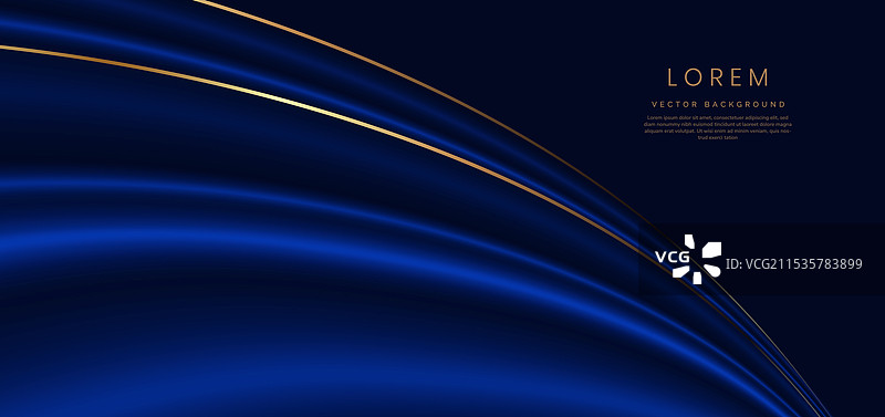 优雅的蓝色曲线与金色线条的抽象图案图片素材