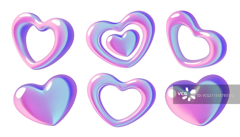 Y2K渐变心形背景与3D全息效果图片素材