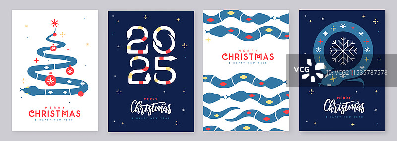 一套圣诞快乐和新年快乐的贺卡图片素材