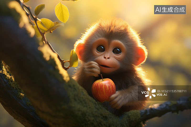 【AI数字艺术】插图猴子吃水果图片素材
