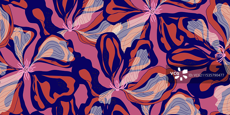 抽象幻想花卉杂色装饰亚洲风格图片素材