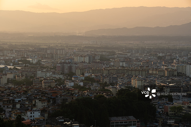 芒市俯瞰照 日落图片素材