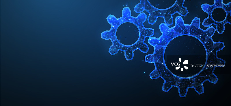 四个齿轮在蓝色齿轮机制引擎系统中图片素材