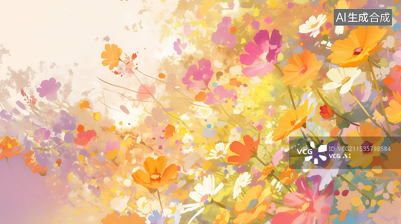 【AI数字艺术】天空下田野上开花植物的特写镜头图片素材