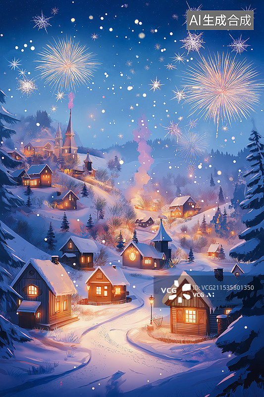 【AI数字艺术】梦幻雪乡新年夜图片素材