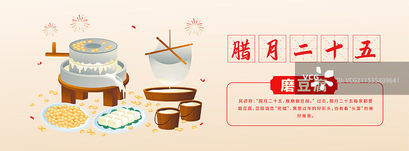 中国传统年俗文化 腊月二十五磨豆腐插画海报图片素材