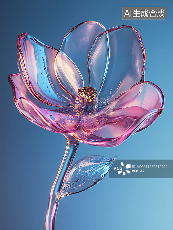【AI数字艺术】水晶材质的花朵特写图片素材