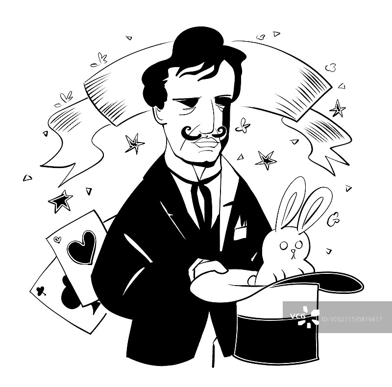 表演中的魔术师版画风格插图图片素材
