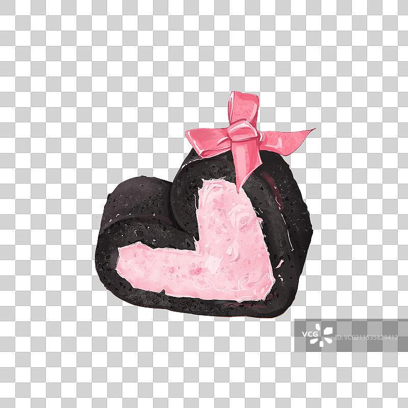 爱心蝴蝶结粉色黑色蛋糕手绘水彩美食插画图片素材