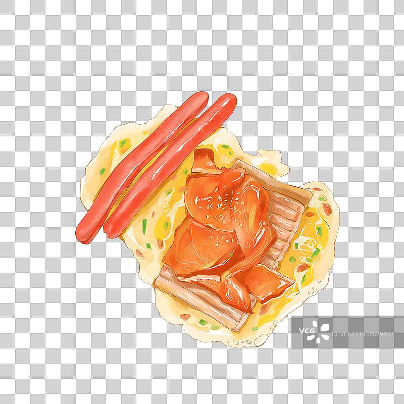 鸡蛋灌饼手抓饼小吃手绘美食插画图片素材