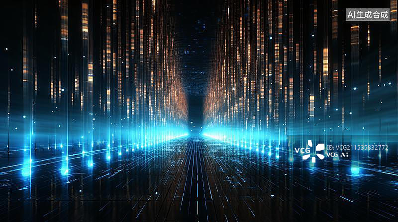 【AI数字艺术】数字显示屏幕上的二进制代码 科技数据流背景图片素材